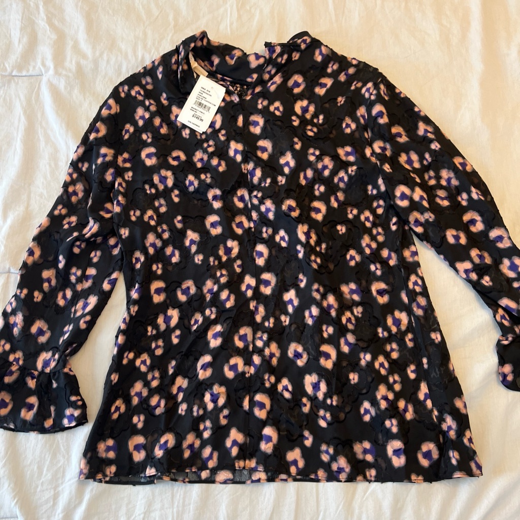 Rebecca Taylor Nwt Black With Floral Pink/Purple And Shear Pattern